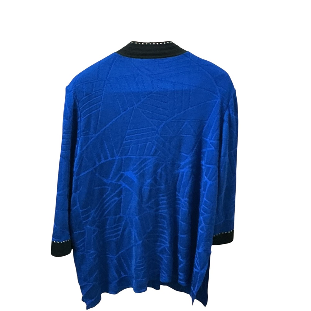 Ming Wang 2X Royal Blue Geometric Textured Studded Open Front Knit Cardigan - Picture 3 of 12